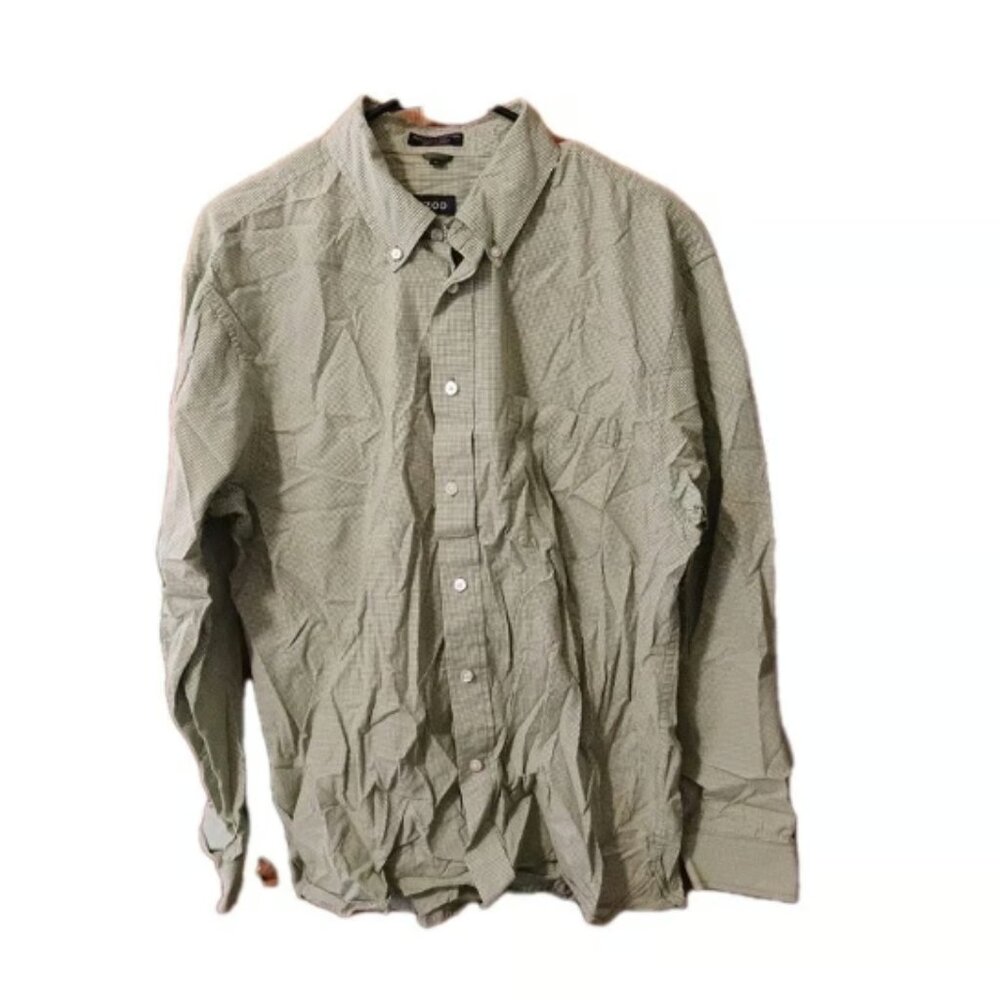 Izod 80s Two Ply Green Checkered Button Up Large Men's Shirt (19"W X 27"L)